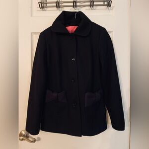 Betsey Johnson Black Pea Coat with Leopard Print Lining Size 4